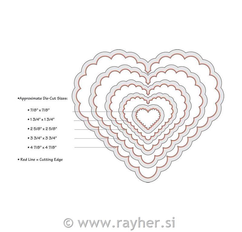 Sizzix Framelits šablone set, srca z dekorativnim robom, 5 k