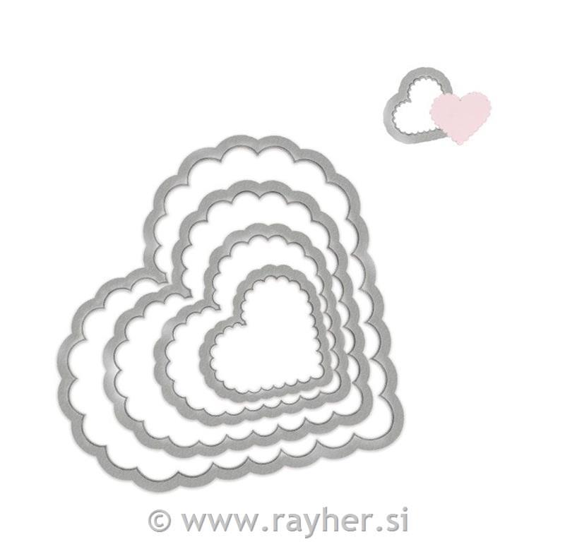 Sizzix Framelits šablone set, srca z dekorativnim robom, 5 k