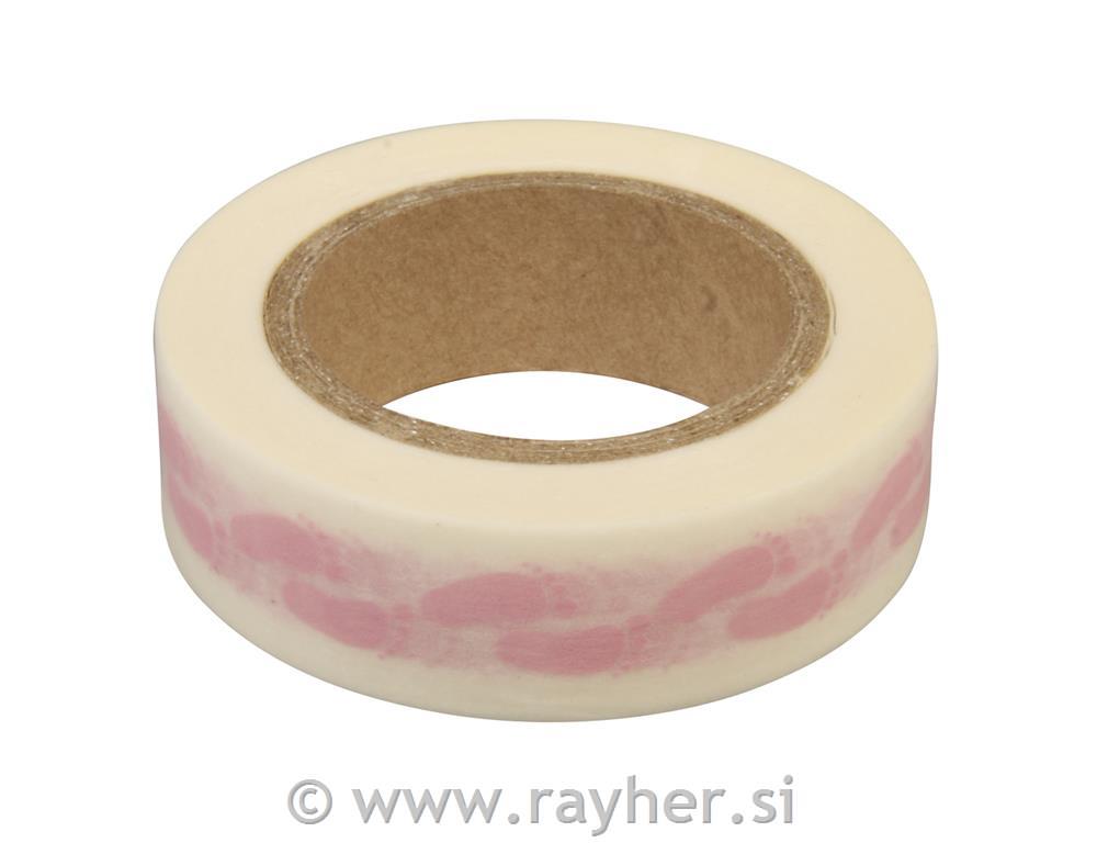 Washi Tape Baby feet, baby pink, 15mm, 15m
