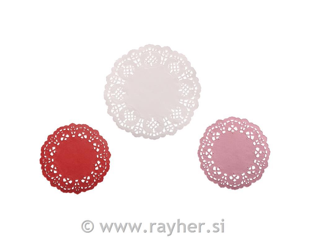 Papirnate čipke: Krog, bela/roza/rdeča, set 60