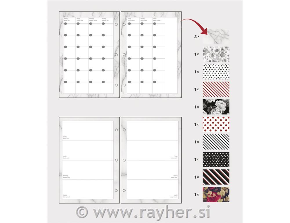 Mesečni in tedenski planer, Vzorčast 12 listov,