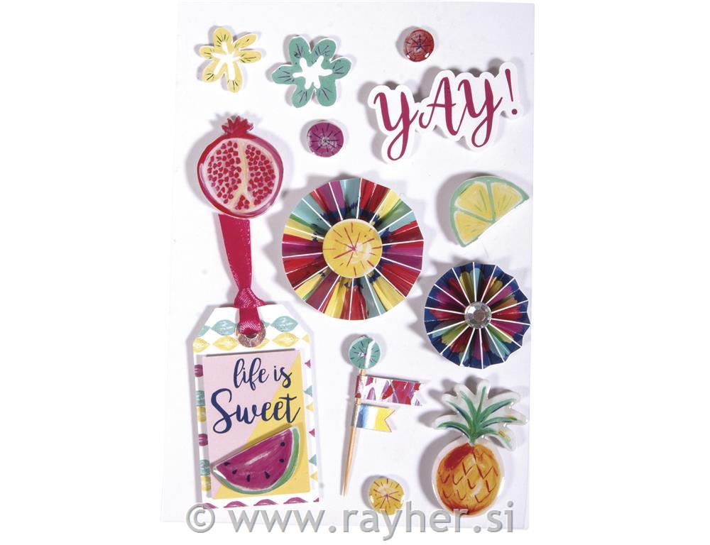 3D Paper Sticker "Summer Party", with effects, tab-bag 13pcs