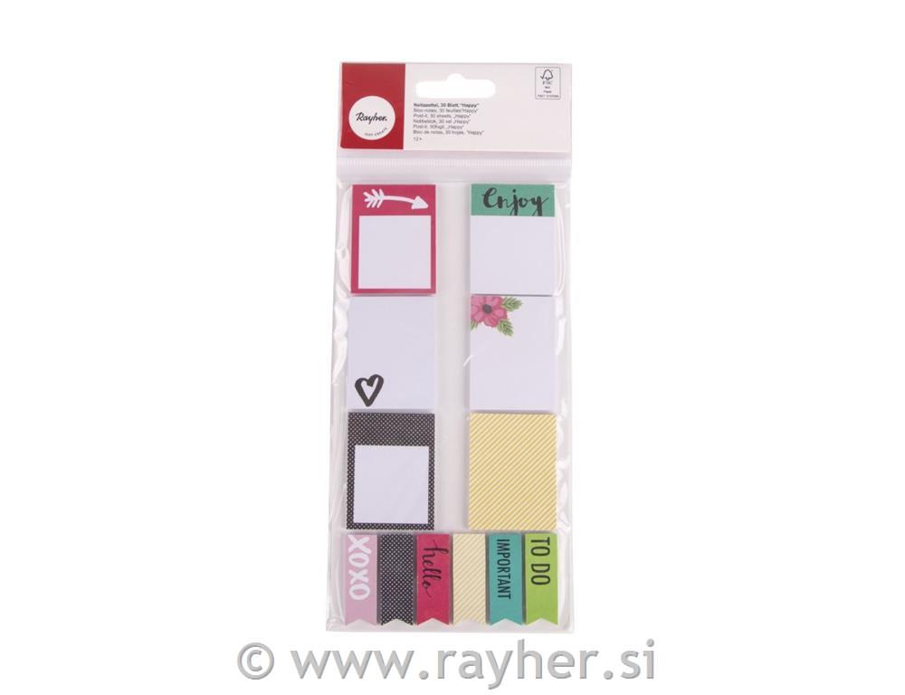 Post-it, 30 sheets, "Happy" , FSCMixCred, 6xself-adhe,36x48/13x36mm,tab-bag 12pa