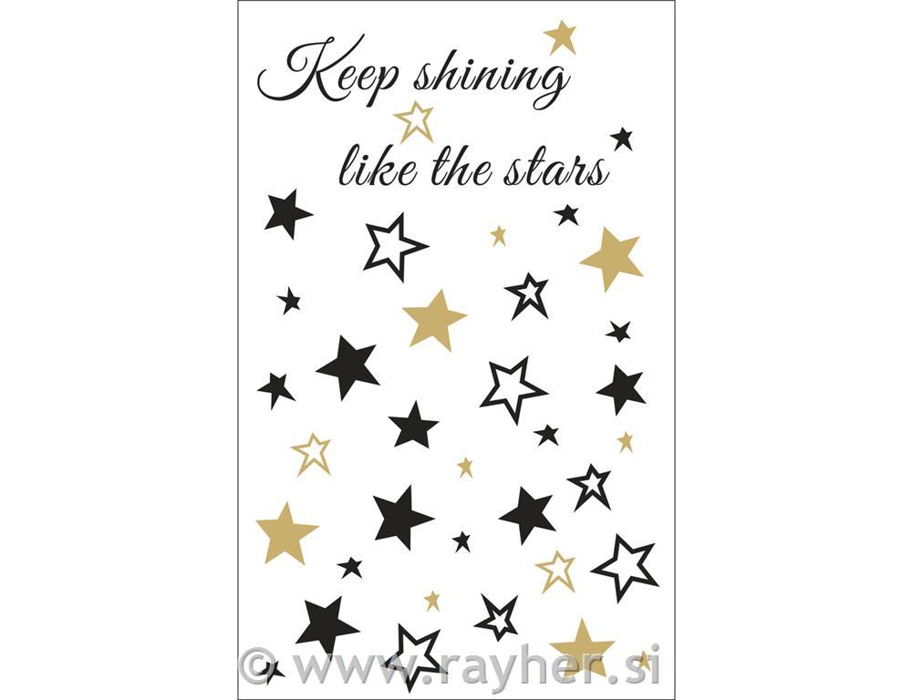 Decorative peel-off motif "Stars", black/gold, Slogan+stars, tab-bag 2 sheets