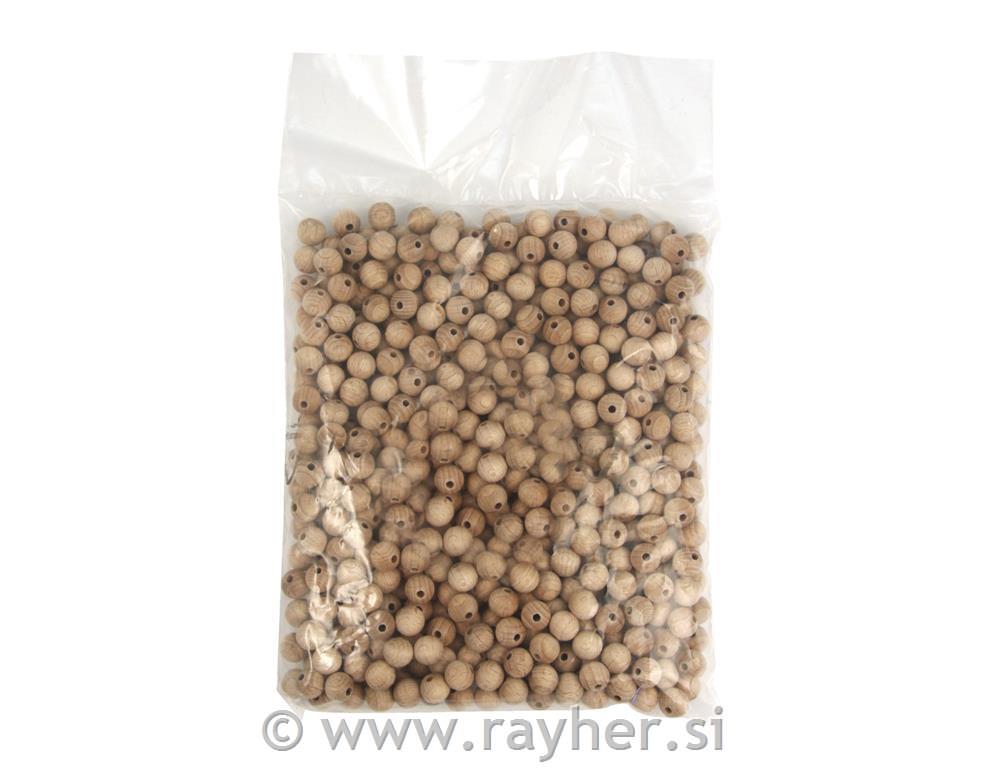 Wooden balls, natural, pierced, 10 mm o,