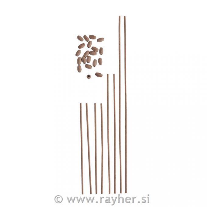 Wooden mobile rods, complete set, tab-b