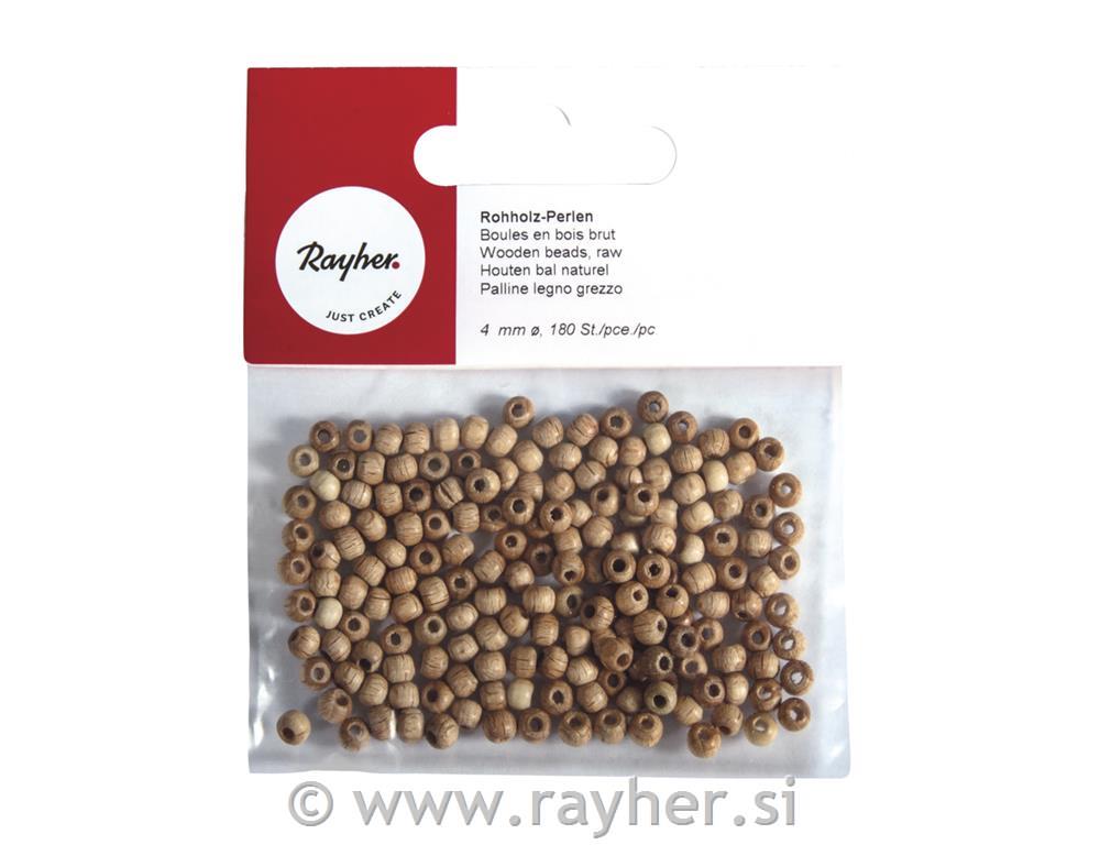 Lesene kroglice, naravne, 4 mm, 180 kom.