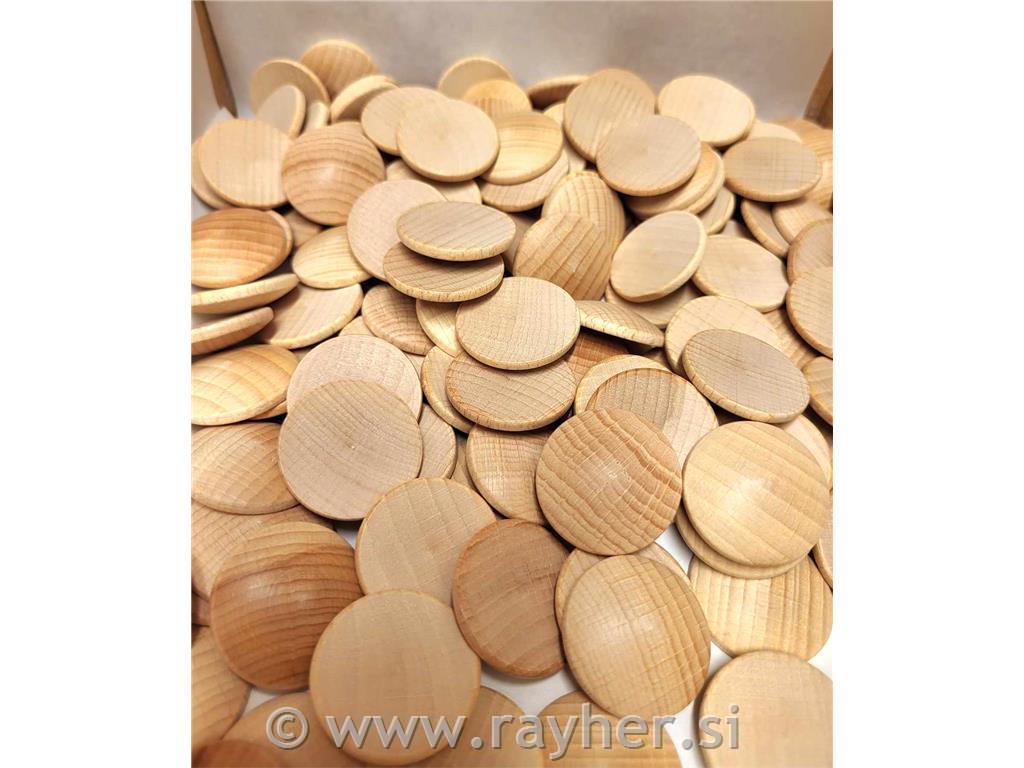 Lesena ploščica, okrogla, izbočena, 30 mm, 1 kos