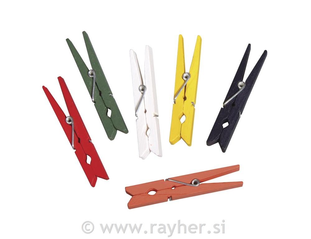 Lesene ščipalke, 72 mm, 6 barv, 18 kom.