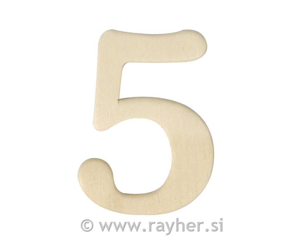 Wooden numbers, 4 cm, 5