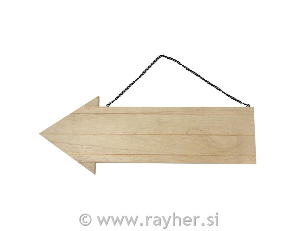 Lesena ploščica - puščica z verižico, 40x15 cm