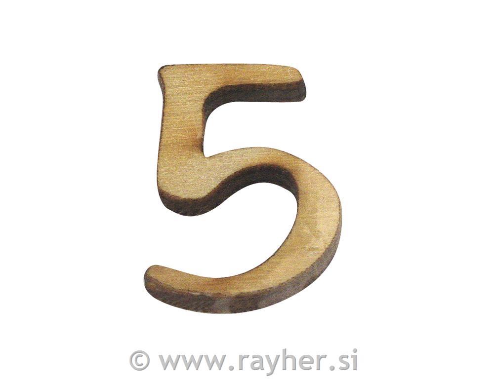 Wooden number, 5, 2 cm