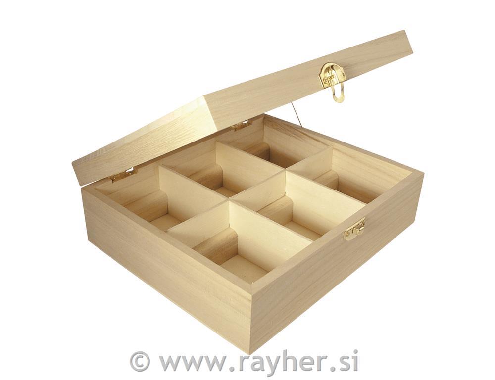 Wooden tea box, FSC Mix Credit, 6 comp.,