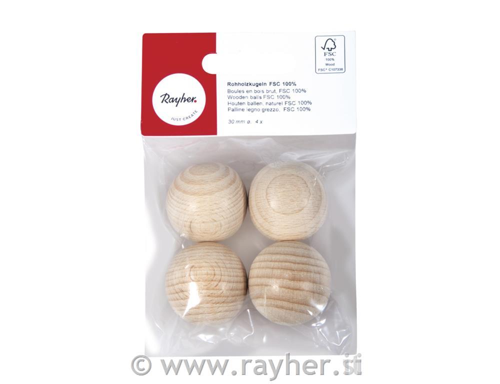 Lesene kroglice, 30mm, brez luknje, 4 kos