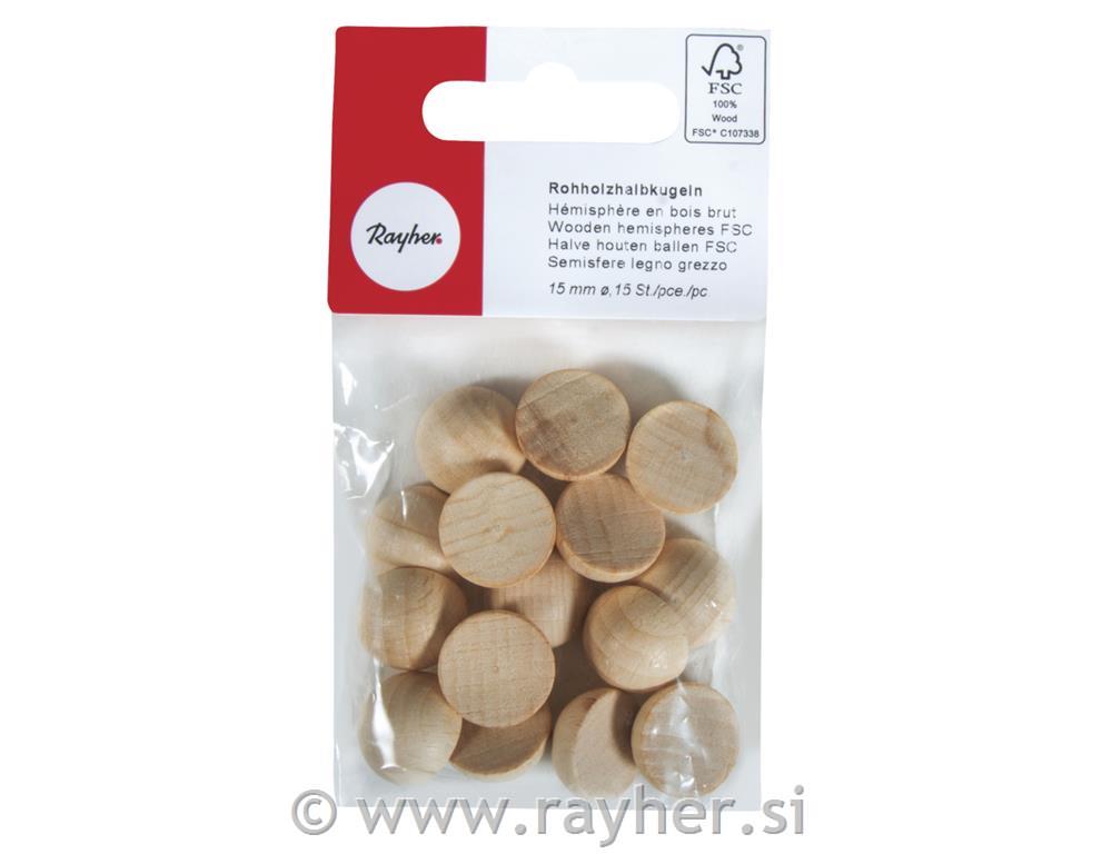 Wooden hemispheres FSC 100%, 15mm o, tab