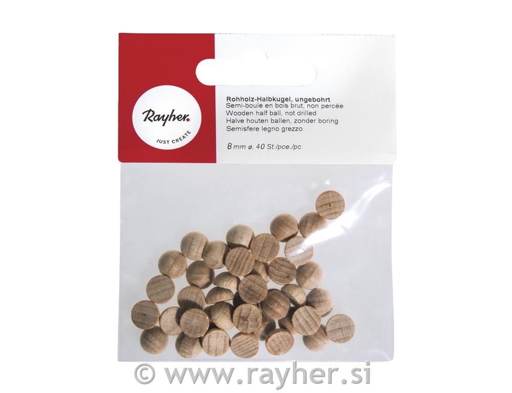 Wooden half ball, not drilled, 8 mm o, t