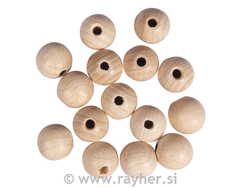 Wooden balls, raw, 15 mm o, bore-hole 4