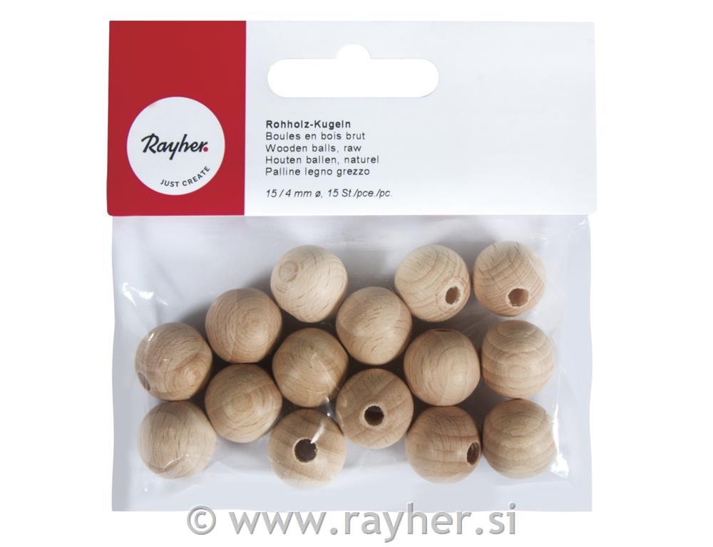 Wooden balls, raw, 15 mm o, bore-hole 4