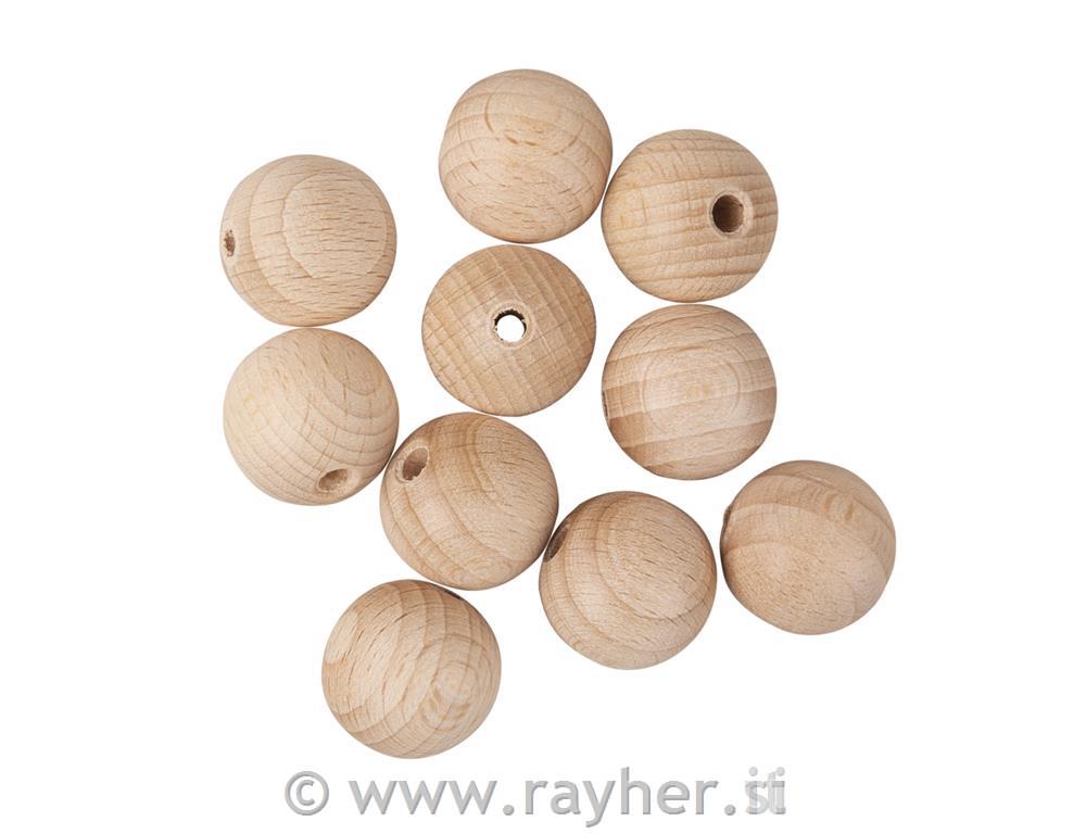 Lesene kroglice, naravne, 20 mm o, luknja 4 mm, 10 kom.