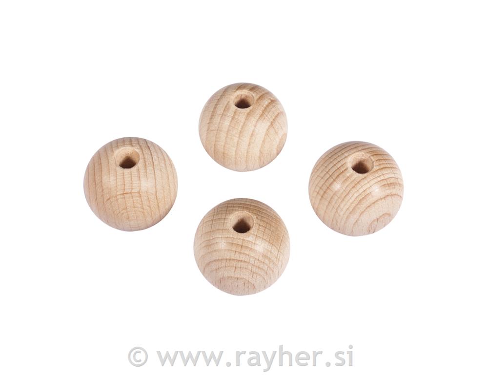 Lesene kroglice, naravne, 30 mm o, luknja 6 mm, 4 kom.