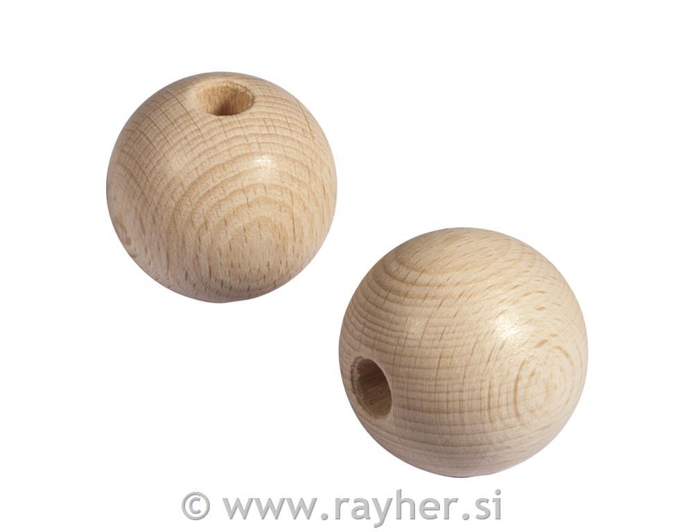 Lesene kroglice, naravne, 40 mm o, luknja 8 mm, 2 kom.