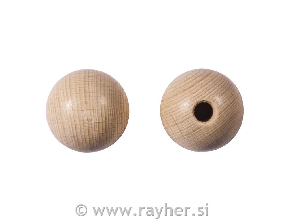 Lesene kroglice, naravne, luknjica na eni strani,25mm, 6kom