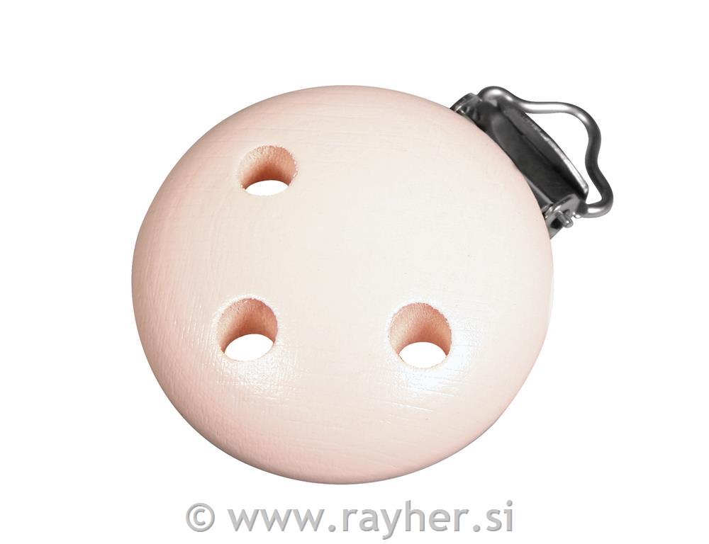 Lesena sponka za dudo, 37mm, baby pink, 1 kos