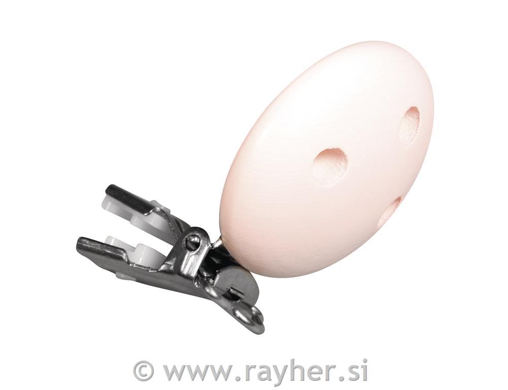 Lesena sponka za dudo, 37mm, baby pink, 1 kos