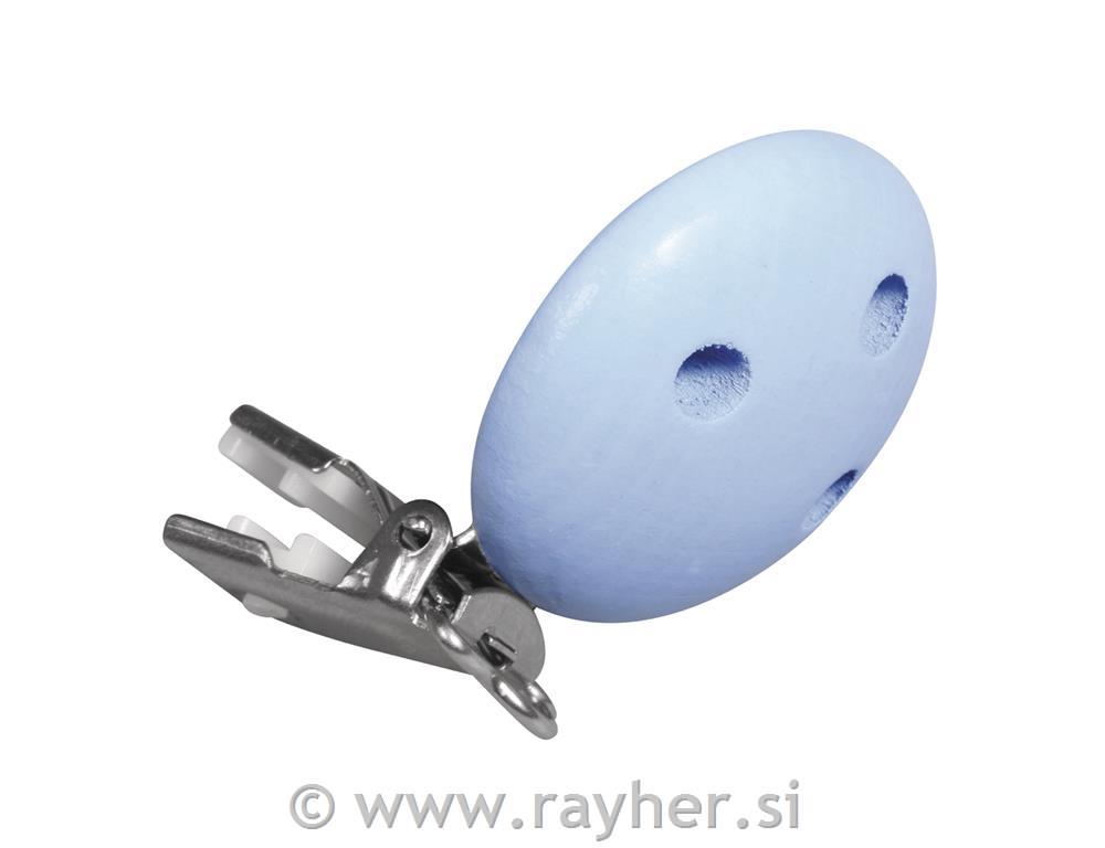 Lesena sponka za dudo, 37mm, baby modra, 1 kos