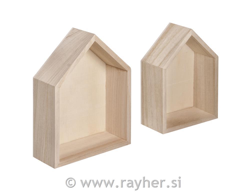 Lesena hišica set 2 14x10x4cm+12.5x8.5x4cm