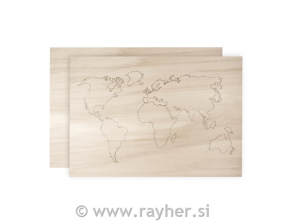Lesena karta sveta, dve plošči, 42x29.7x0.4cm