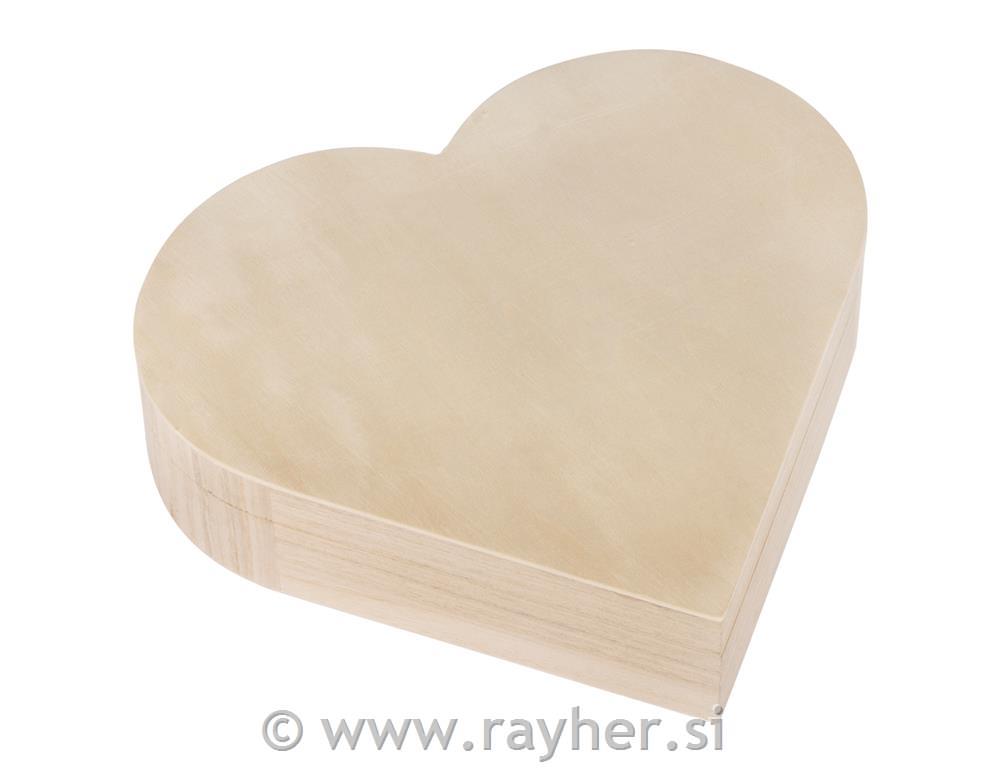 Lesena škatla Srce, 25.3x24x6cm, magnetno zapiralo