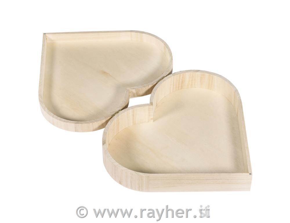 Lesena škatla Srce, 25.3x24x6cm, magnetno zapiralo