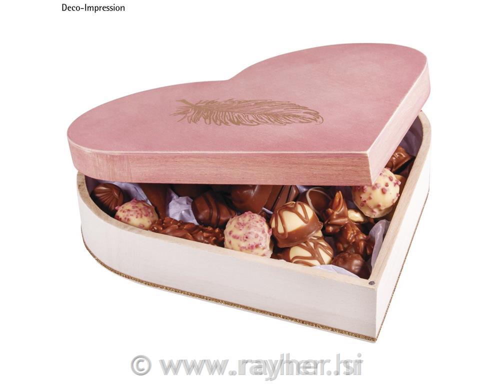 Lesena škatla Srce, 25.3x24x6cm, magnetno zapiralo