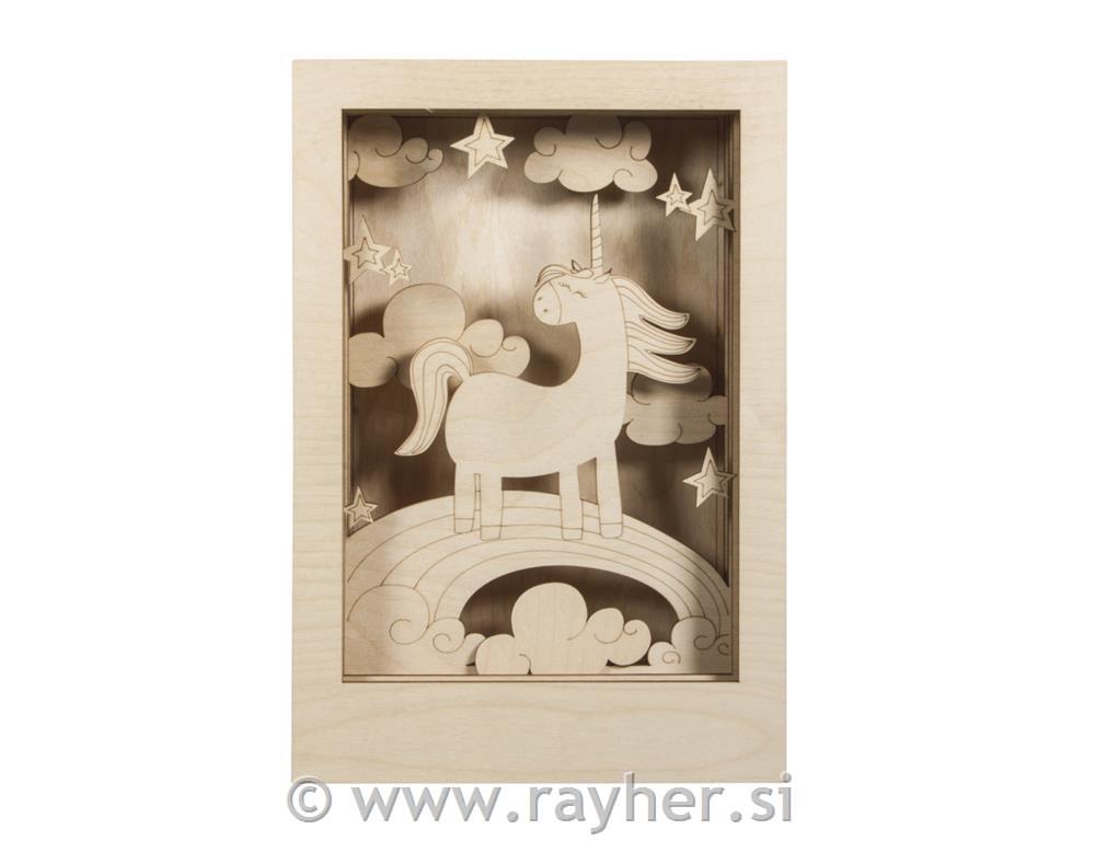 Wood.cons.kit,3D-motif Unicorn, FSC 100%, natural, 20x30x6.5cm, 13-part, box 1Se