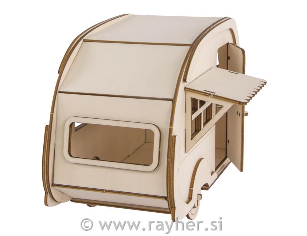 Wooden 3D const.kit Caravan, FSC 100%, natural, 36x18x15cm, 40-part, box 1Set