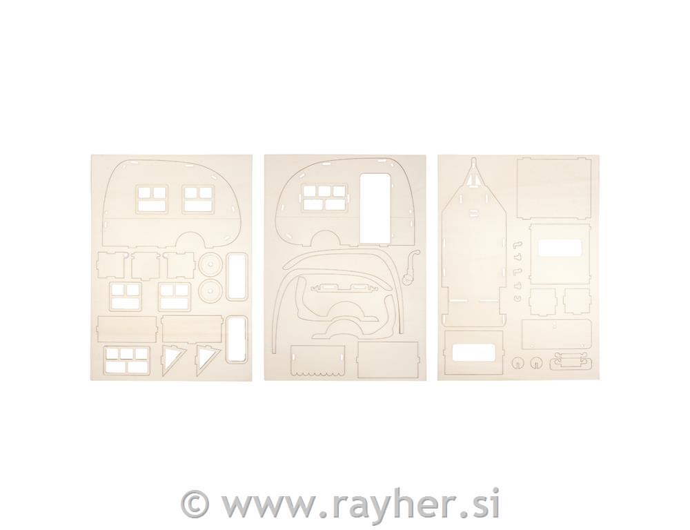 Wooden 3D const.kit Caravan, FSC 100%, natural, 36x18x15cm, 40-part, box 1Set
