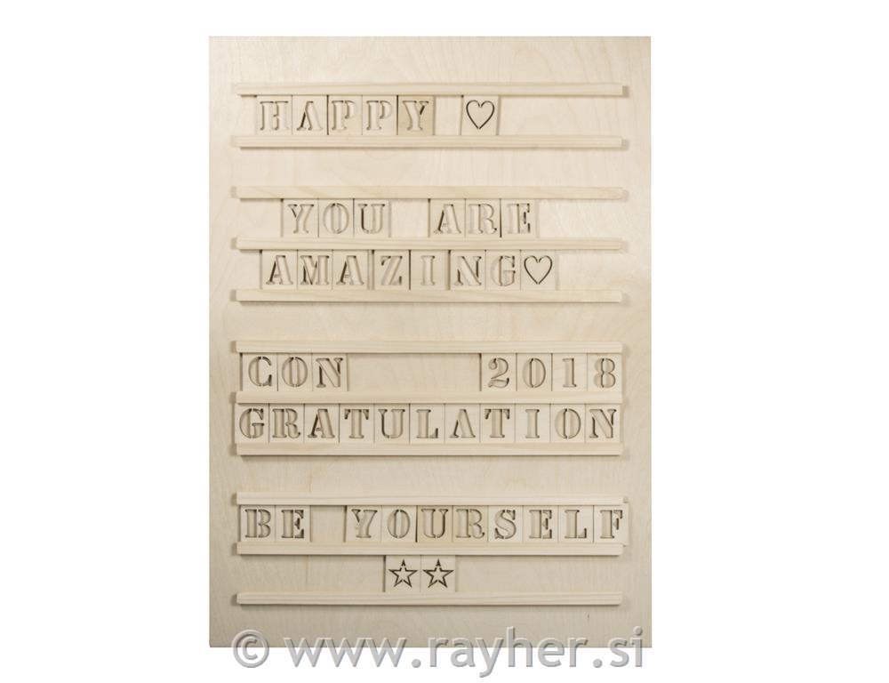 Wooden Letterboard, FSC Mix Credit, natural, 30x42cm, incl. 96 letters, 1set