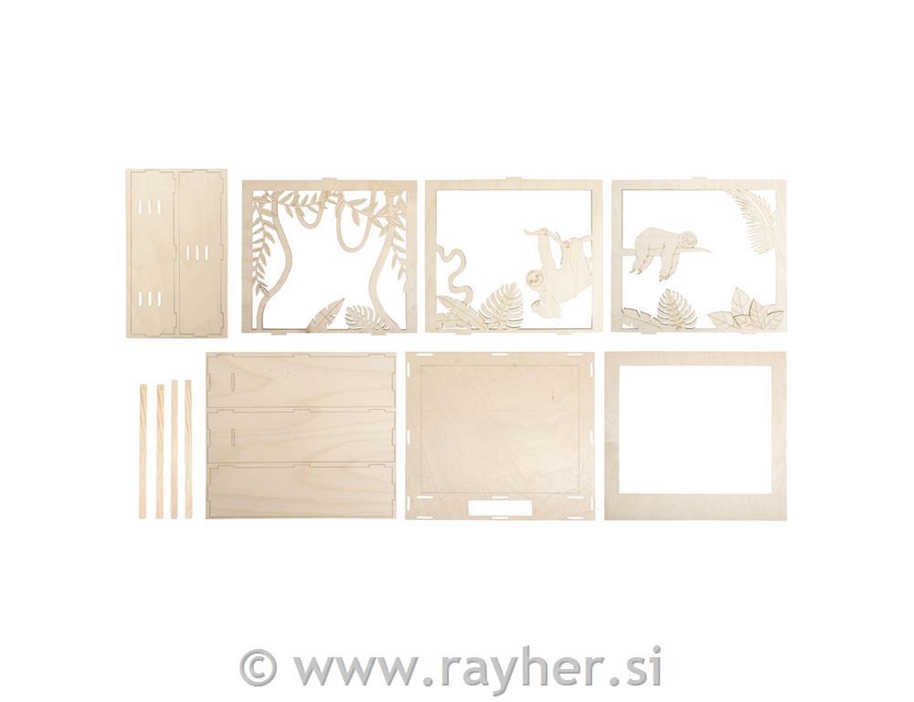 Wood.const.kit,3D motif fr.Sloth,FSC100%, natural, 24x24x6.5cm, 11-part, box 1Se