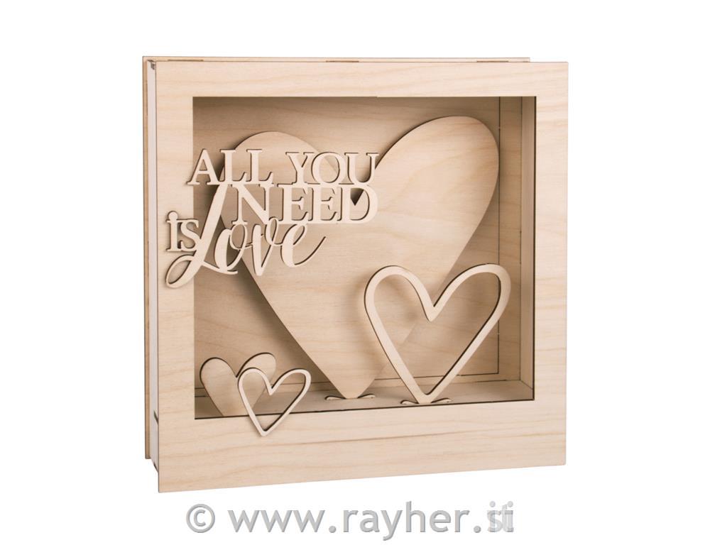 Lesene sestavljanka "All you need is love" 24x24x6,3cm