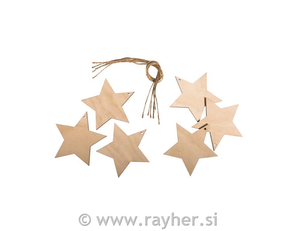 Wood.pendant Star,FSCMixCred., 7,5cm o0.3cm, tab-bag 6pcsnatural