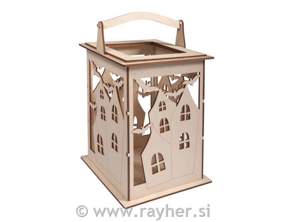 Wood lantern Bat with handle, FSCMixCrednatural