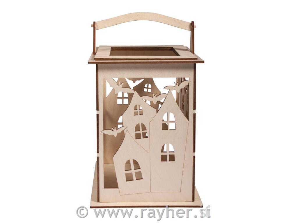 Wood lantern Bat with handle, FSCMixCrednatural