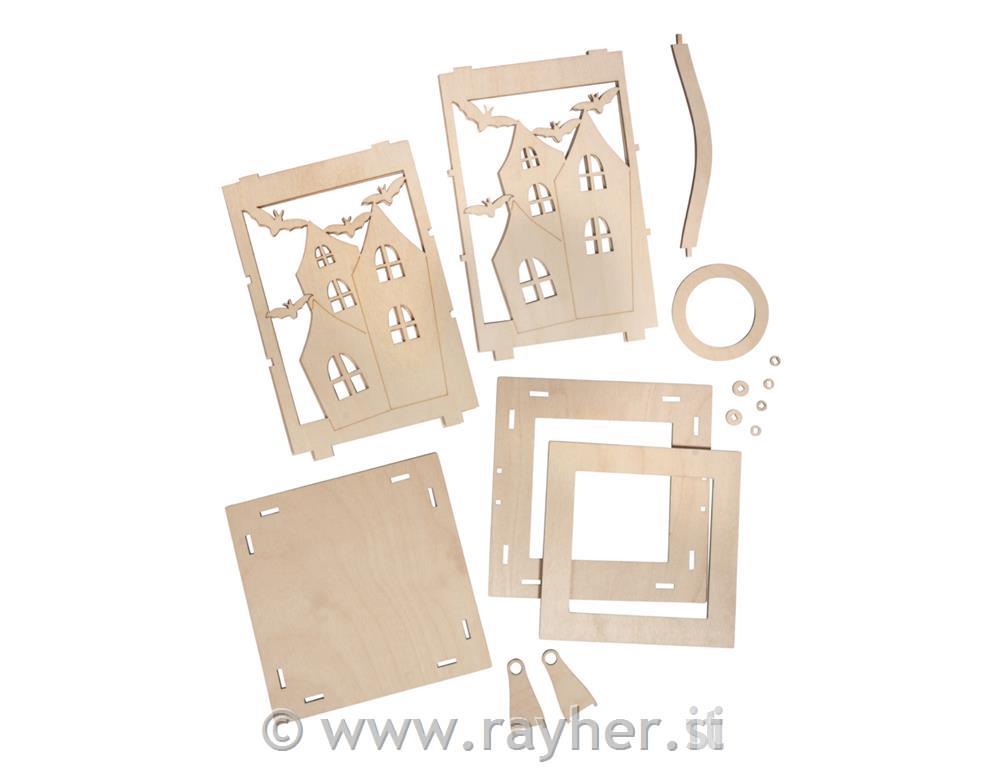 Wood lantern Bat with handle, FSCMixCrednatural