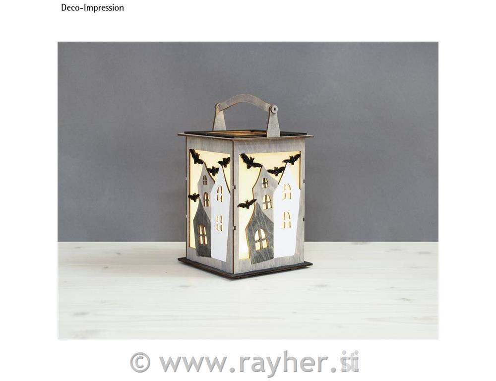 Wood lantern Bat with handle, FSCMixCrednatural