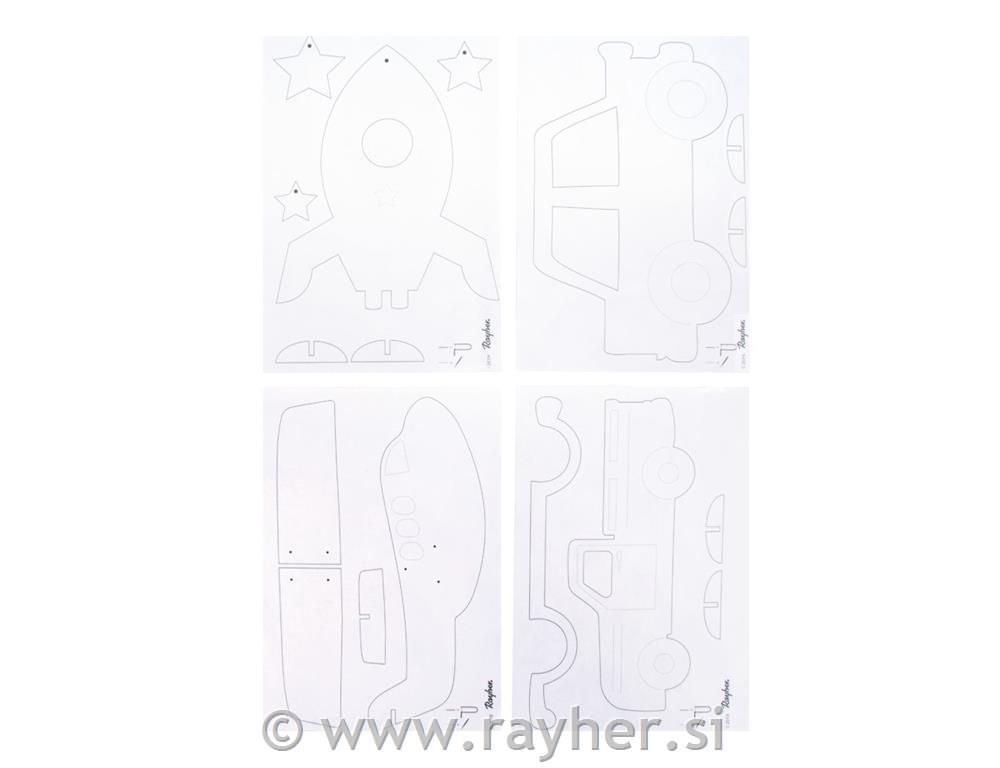 Vezana plošča z motivi in kopirnim papirjem 300x200x4mm, 4 p