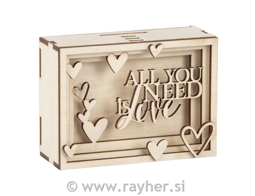Lesena 3D škatla za darilo "Love", 11.5x8.5x5cm