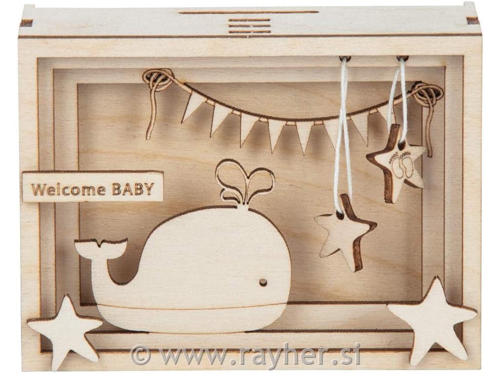 Lesena 3D škatla za darilo "Baby", 11.5x8.5x5cm