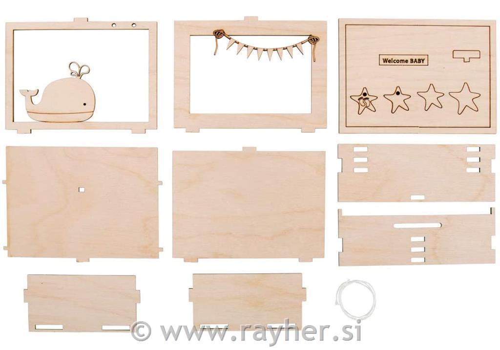Lesena 3D škatla za darilo "Baby", 11.5x8.5x5cm