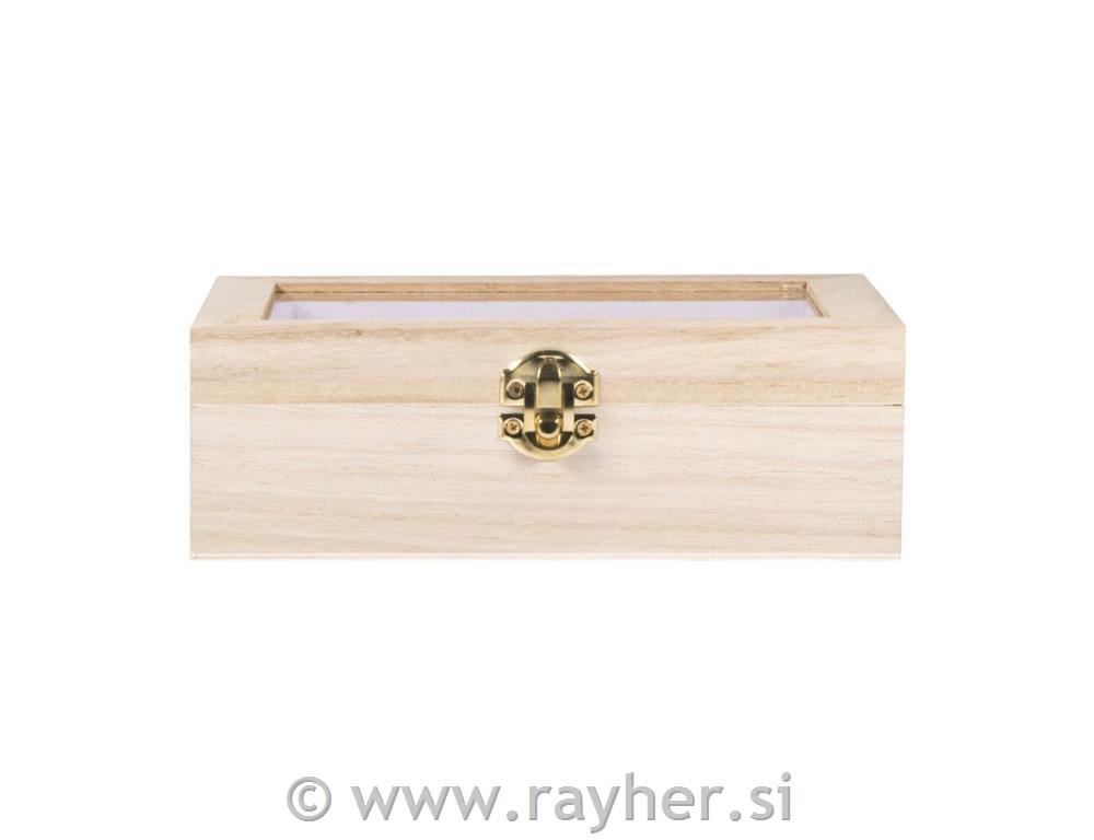 Lesena škatla z steklenim pokrovom, 20x12.5x6.5cm